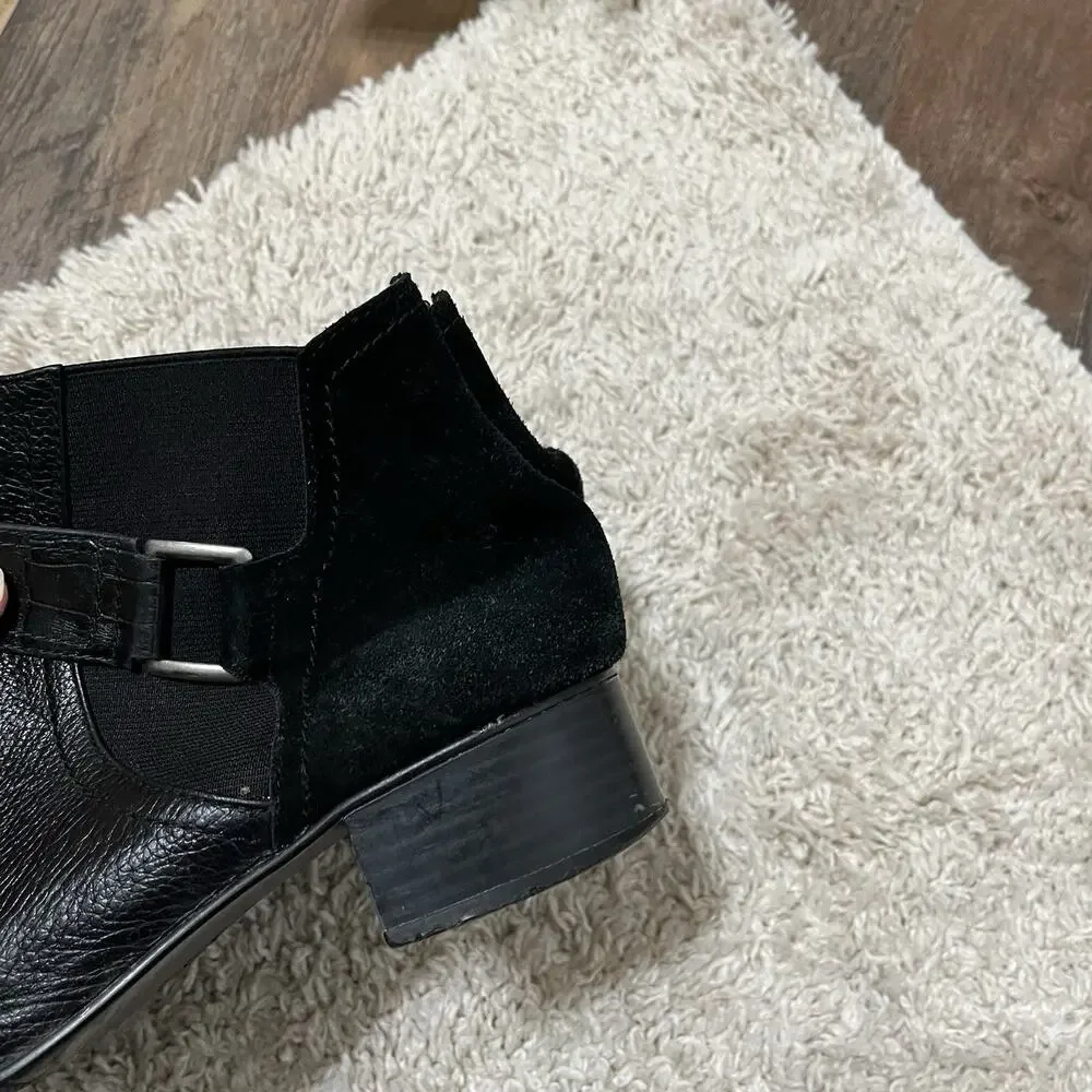 LOGO by Lori Goldstein 7.5 Black Leather Suede Croc Embossed Sharon Ankle Boots